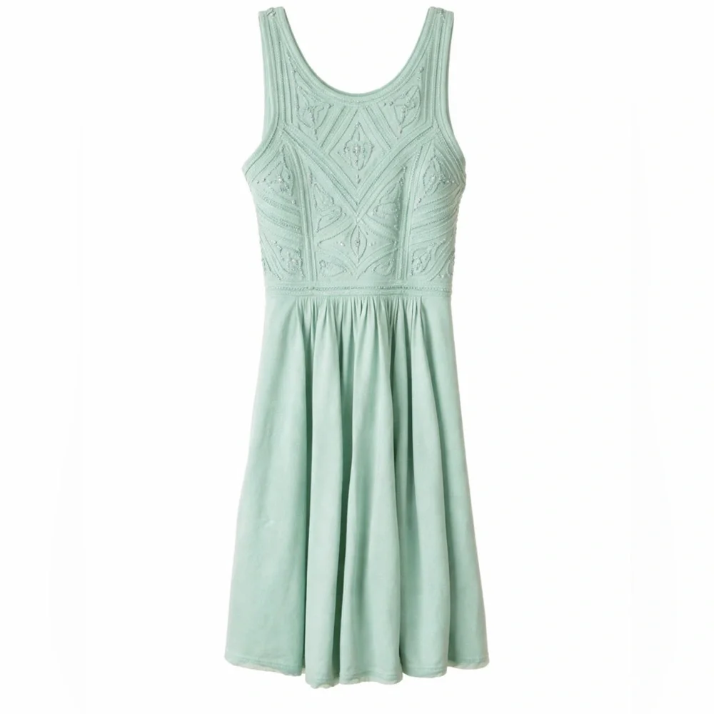 Free People Sassy Soutache Mini Dress Seafoam Green Cutout Back Boho S - Picture 3 of 9